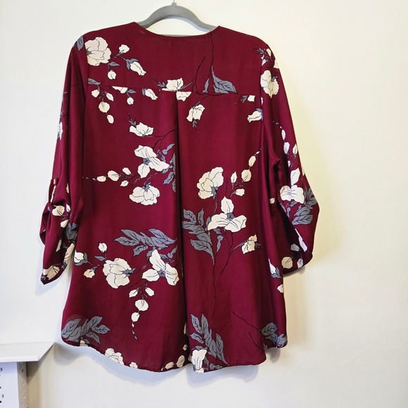 West Kei Burgundy Floral Wrap Style Blouse Top Plus Size XL - Picture 6 of 9
